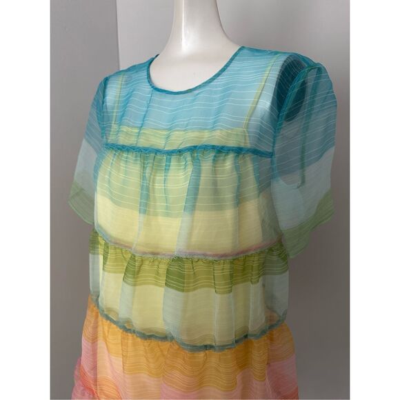NWT Staud Sheer Organza Hyacinth Short Sleeve Tiered Mini Dress Multicolor Small - Picture 6 of 12